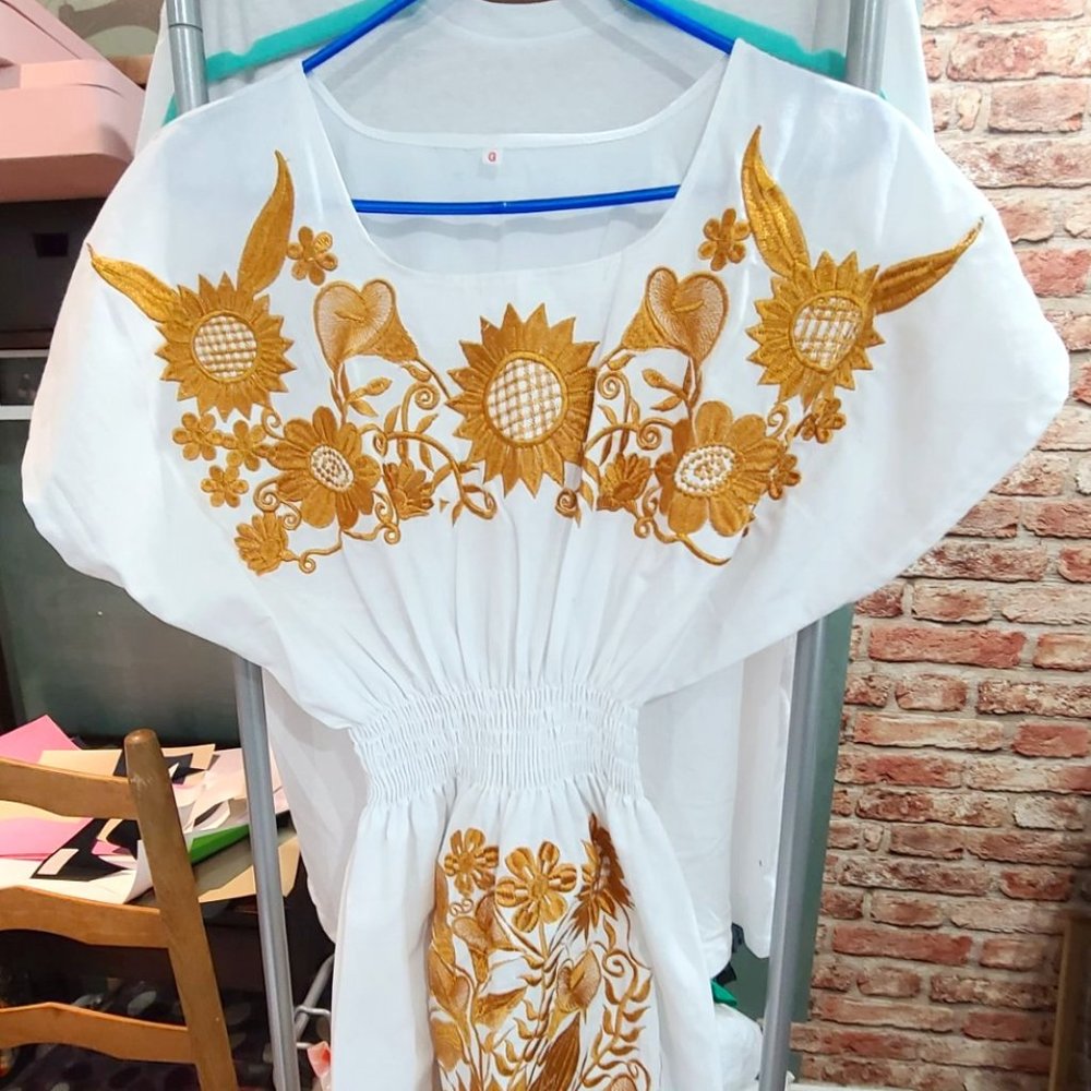 White Halter Hand Embroiled Dress Medium